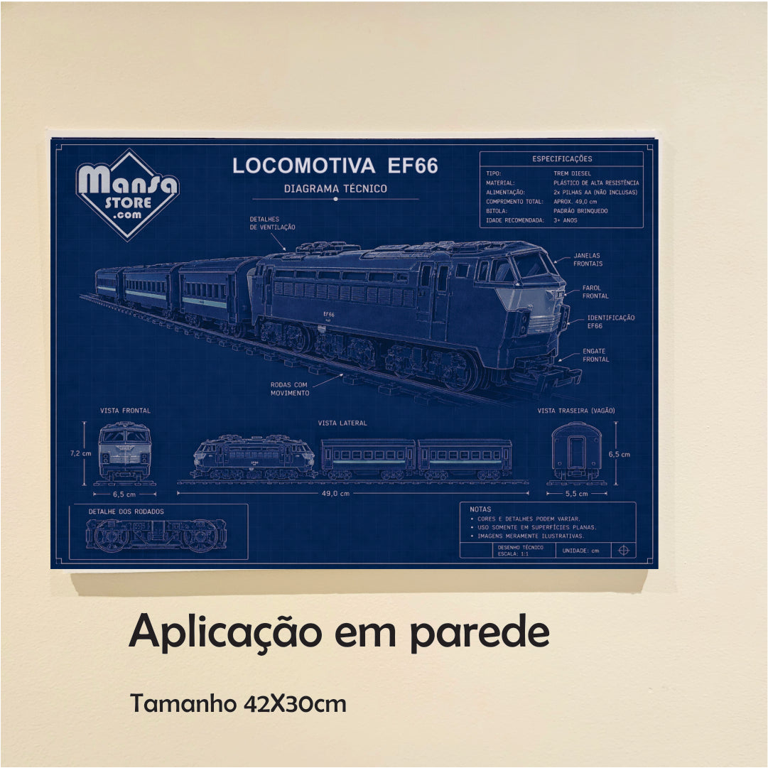 Quadro ou Porta-retrato "EF66 - Locomotiva Elétricas" - Escolha seu formato!