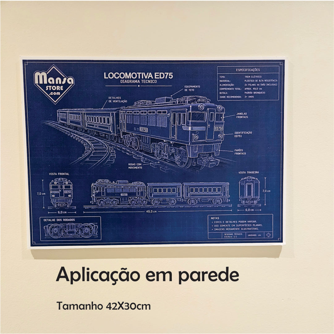 Quadro ou Porta-retrato "ED75 - Locomotiva Elétricas" - Escolha seu formato!
